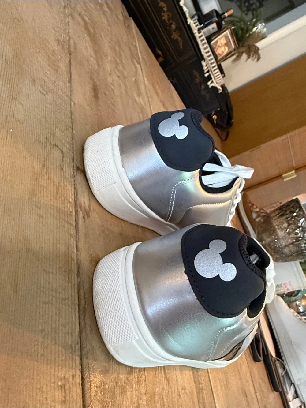 Disney Silver Metallic Sneakers with Black Mickey Patch